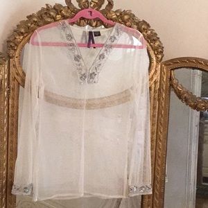 NWOT Taunt TULLE Sequins TOP MEDIUM BLOUSE